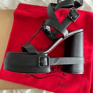 Christian Louboutin Yazefir Strappy Black Leather  Size 40 heeled Sandals